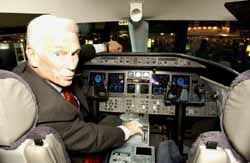 Gene Cernan in Learjet 40 Cockpit (44 Kb)