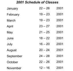 2001 ATATP Course Schedule