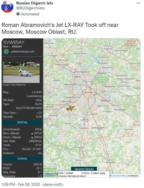 Flight Tracking Freshman Adds Russian Oligarchs To His Twitter Menu Avweb